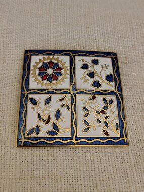 Cloisonne multicolor enamel floral and leaf design brooch
